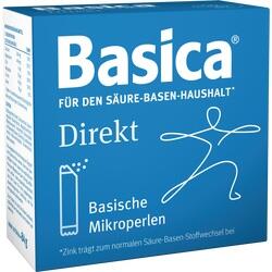 Blaue Packung mit der Aufschrift "Basica Direkt, basische Mikroperlen".