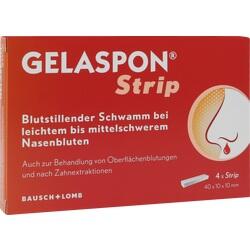 Rote Packung von Gelaspon Strip, einem blutstillenden Schwamm für Nasenbluten.